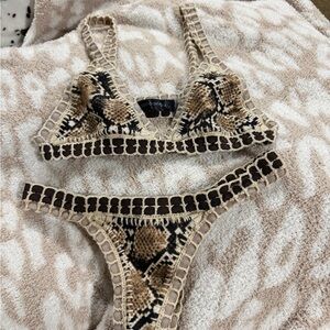Chic Crochet Snake Print Bikini Set